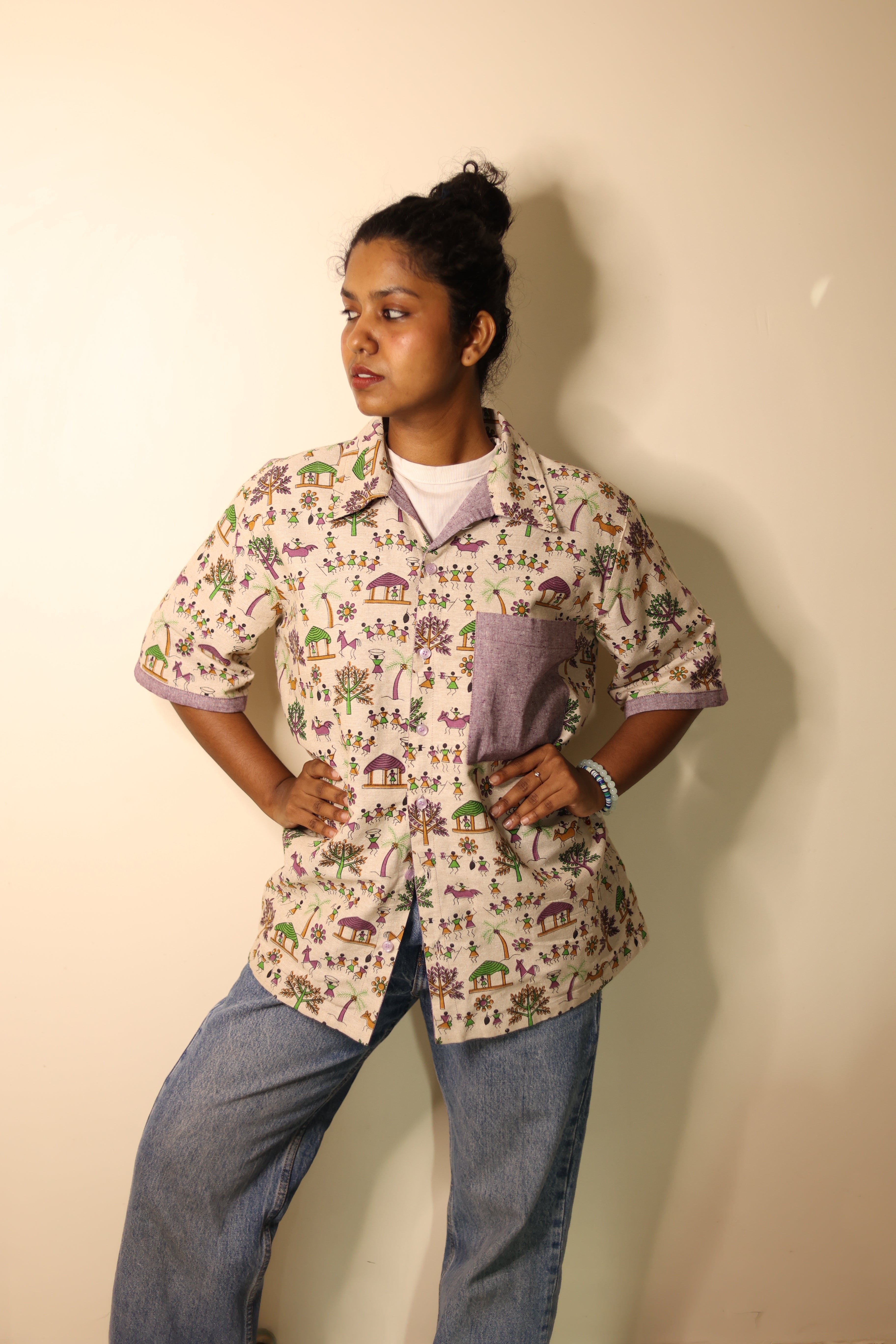 Warli + Purple UniRev Shirt (Half Sleeves)