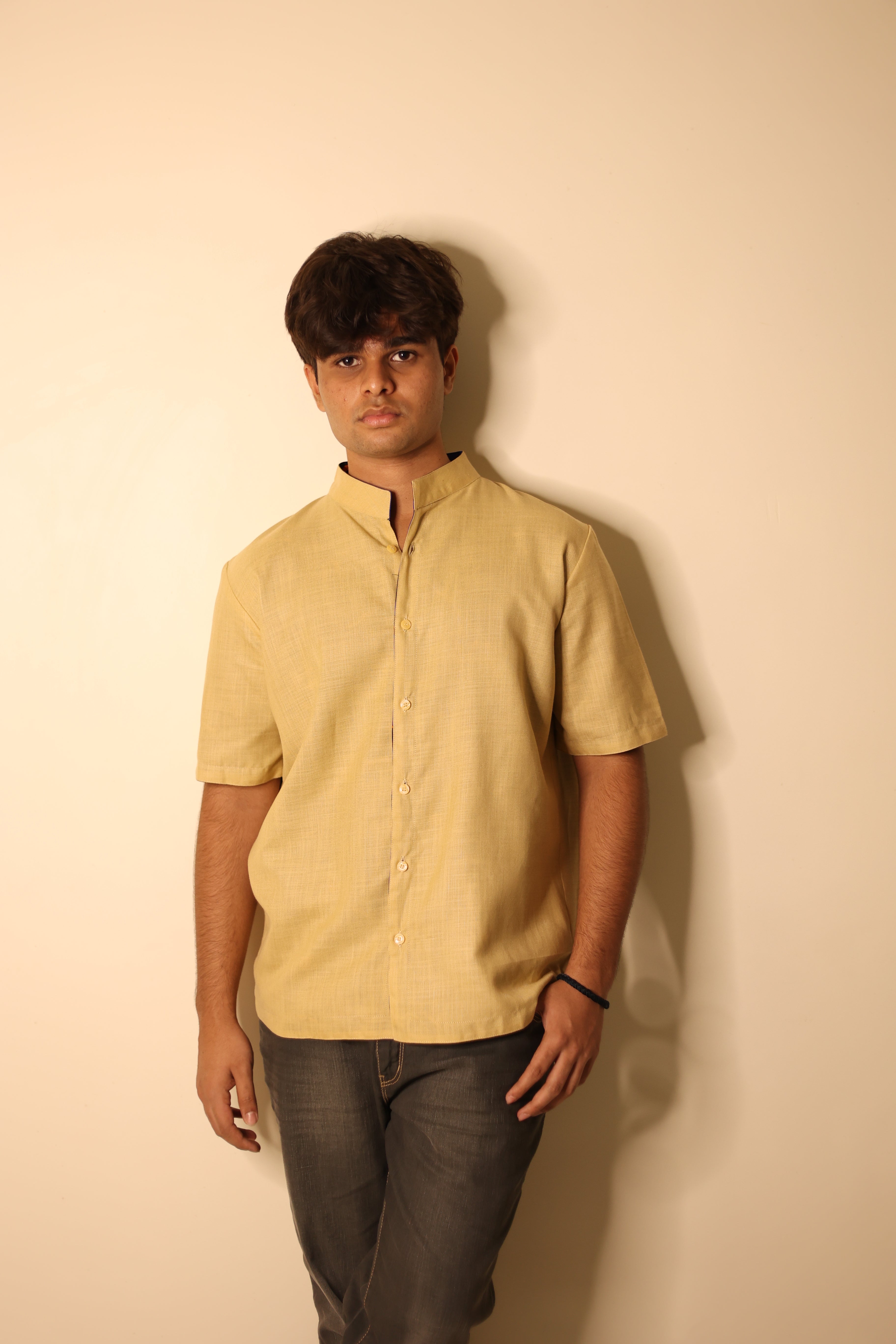 Blue Orange Flowers + Beige  UniRev Shirt (Half Sleeves)