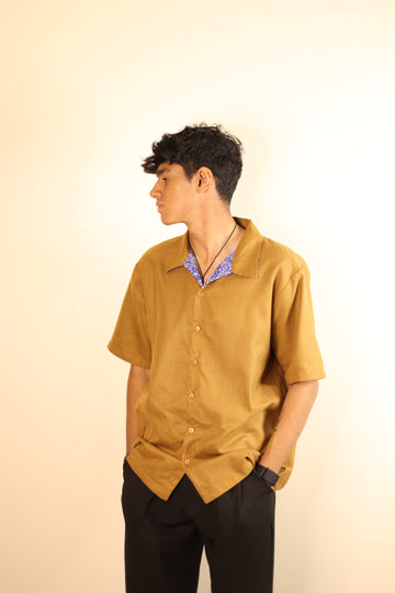 Brown + Blue Floral  UniRev Shirt (Half Sleeves)