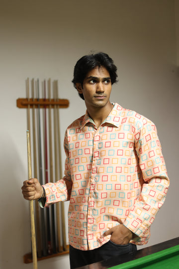 Peach Squares + Green UniRev Shirt (Full Sleeves)