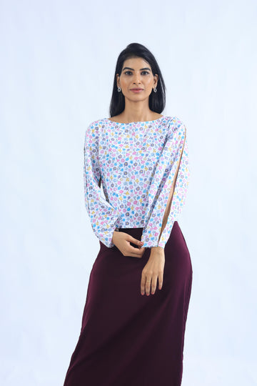 Flower Power Print Fold-Way Top