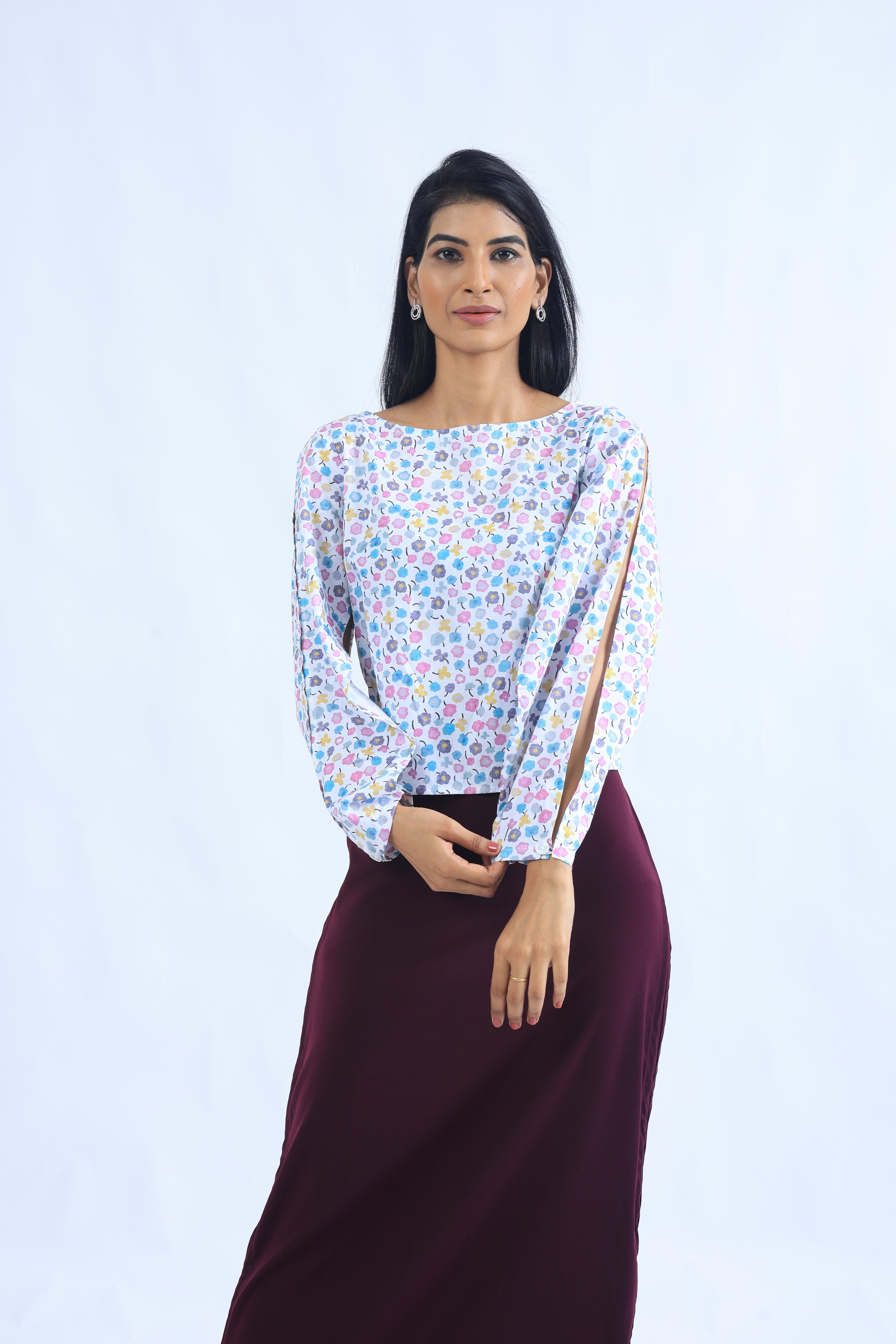 Flower Power Print Fold-Way Top
