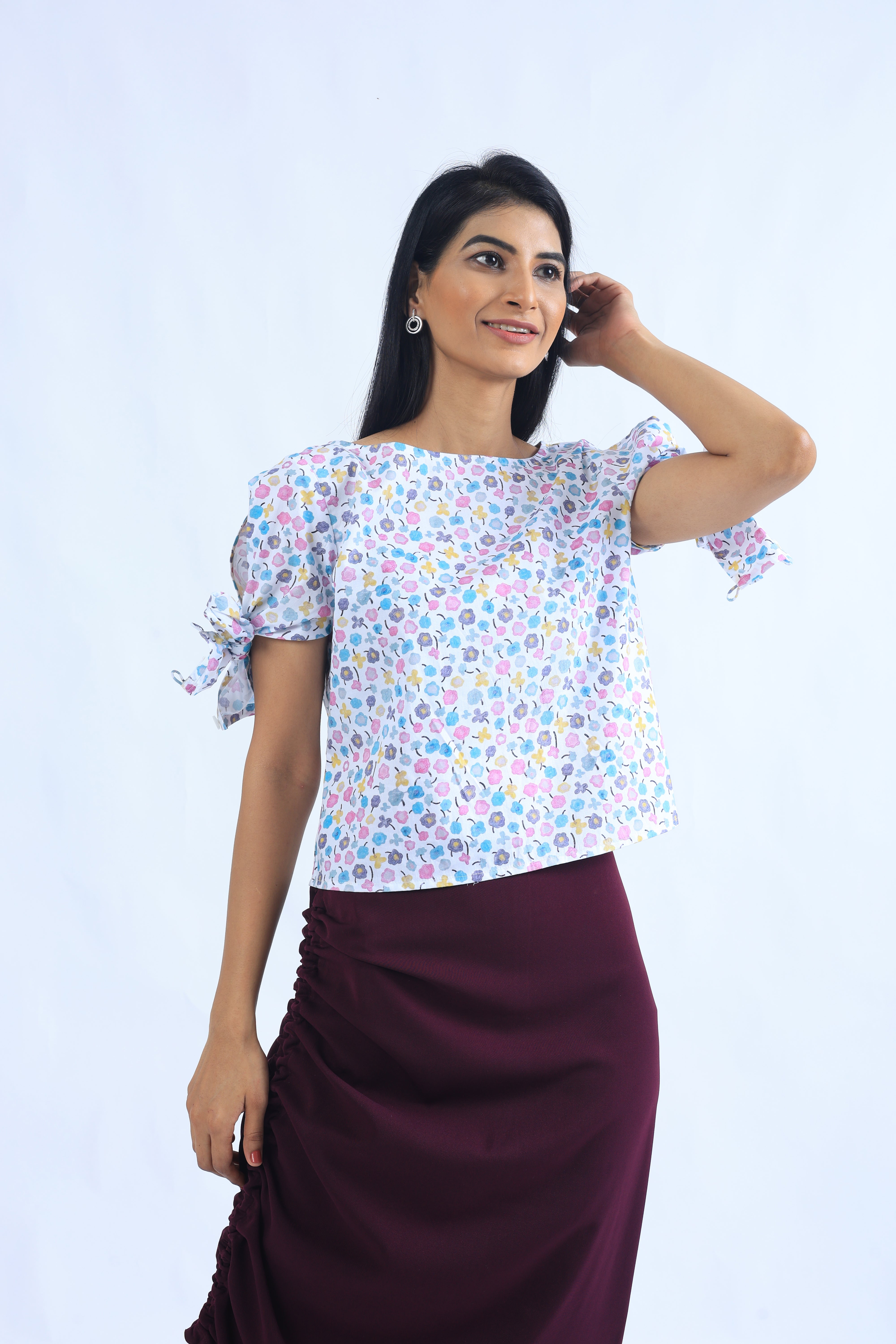 Flower Power Print Fold-Way Top