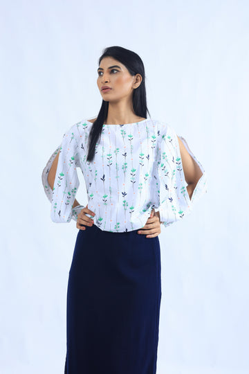 Palm Tree Stripes Print Fold-Way Top