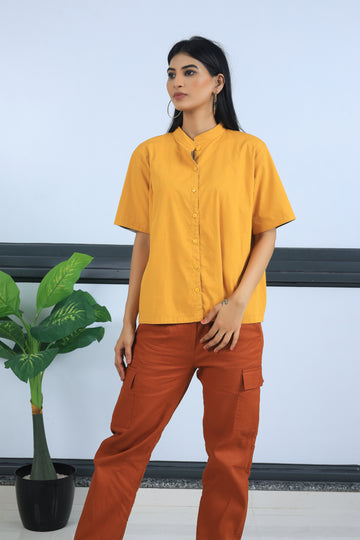 Mustard + Grey Box Print UniRev Shirt (Half Sleeves)