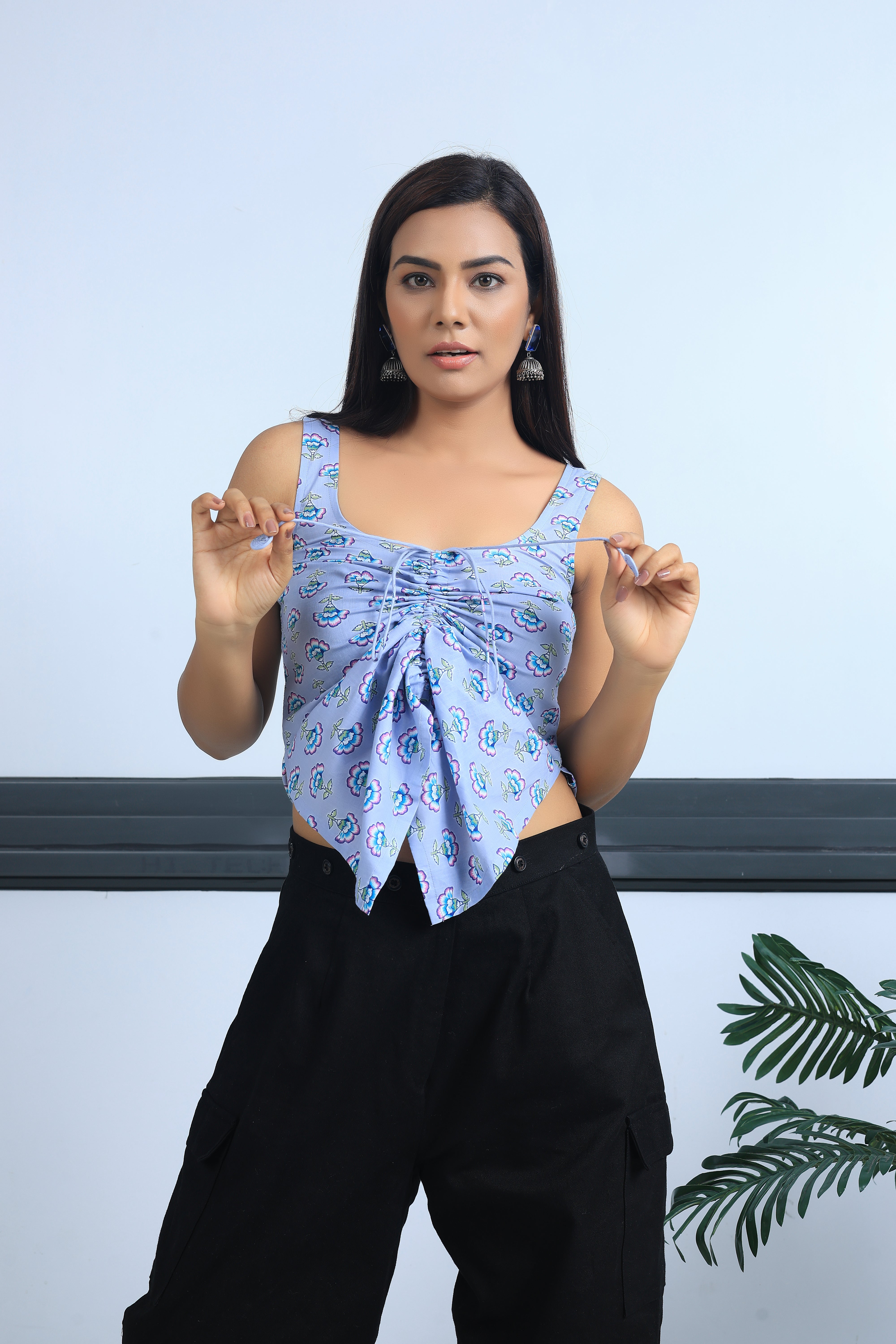 Blue Lotus Print Butterfly Kurti