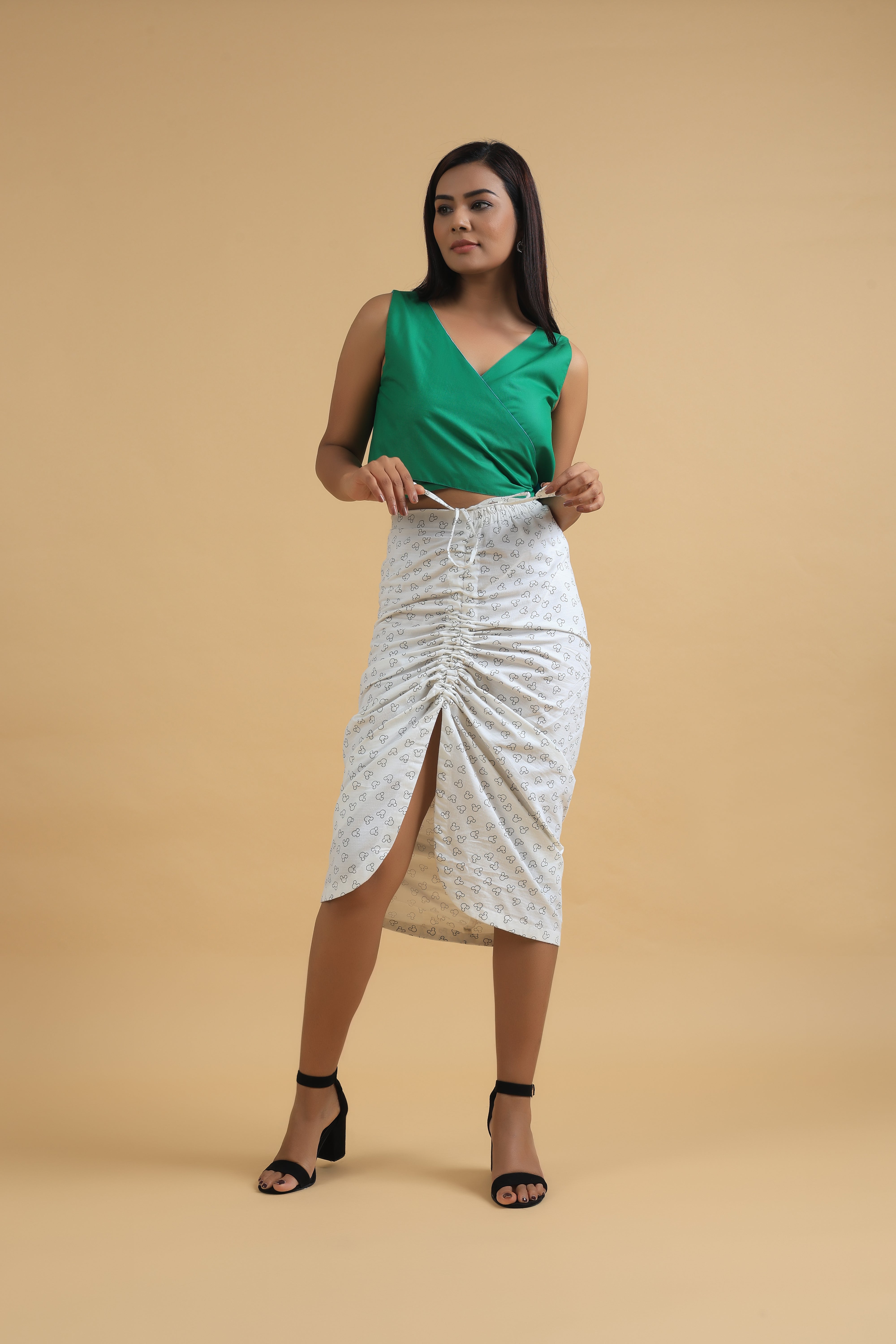 Mickey Mouse Print Thryve Slit Skirt