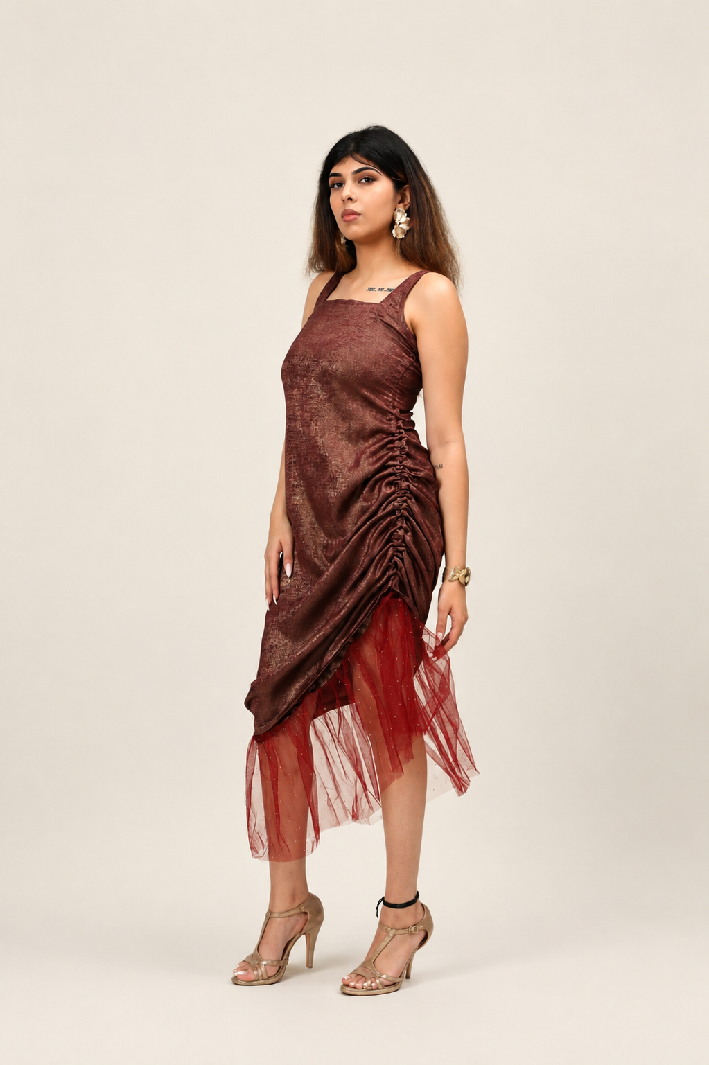 Flounce Dress - Gilded Crimson