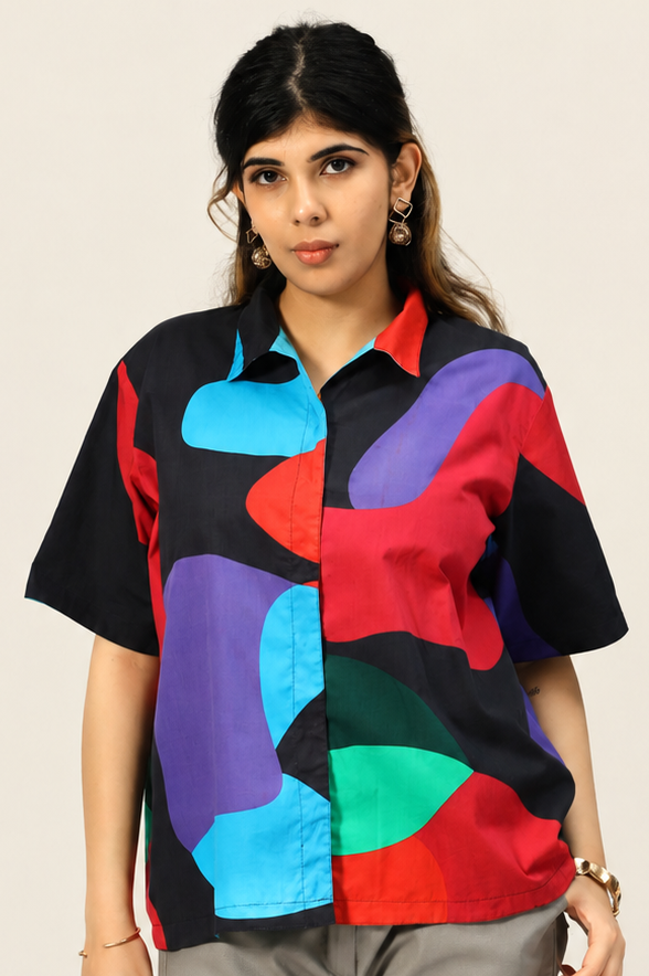 UniRev Shirt - Black Abstract + Blue