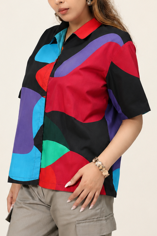 Blue + Black Abstract UniRev Shirt (Half Sleeves)