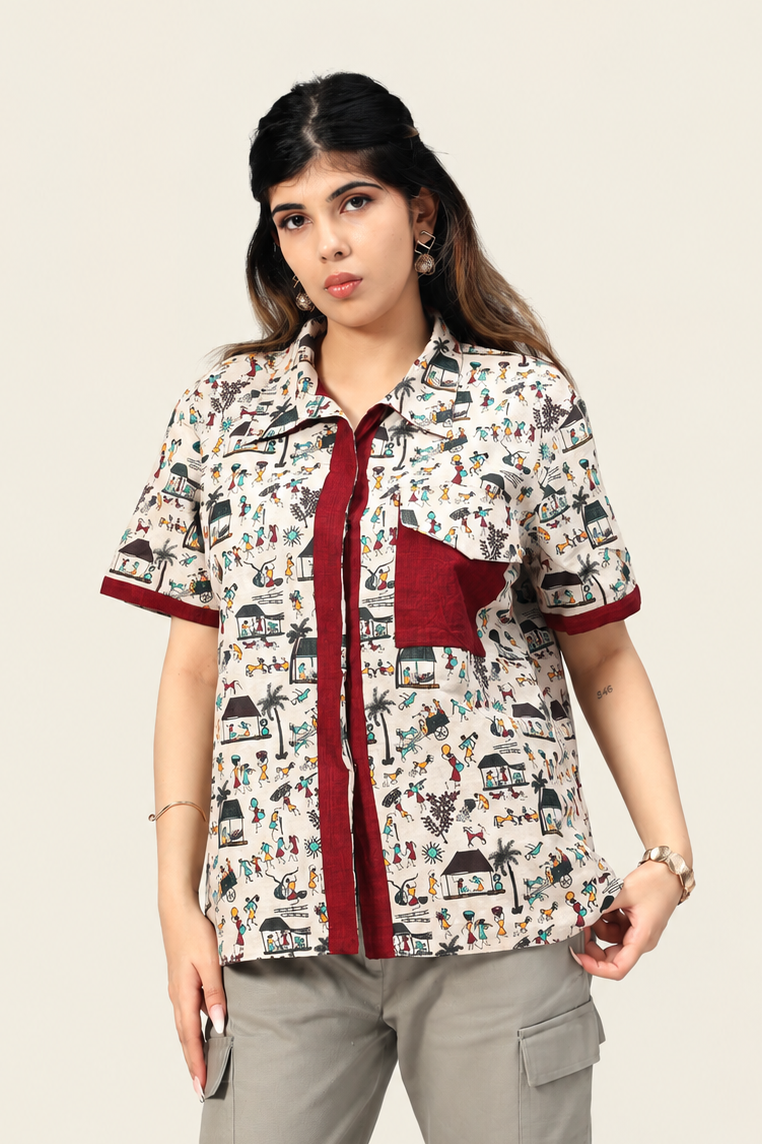 UniRev Shirt - Warli + Maroon