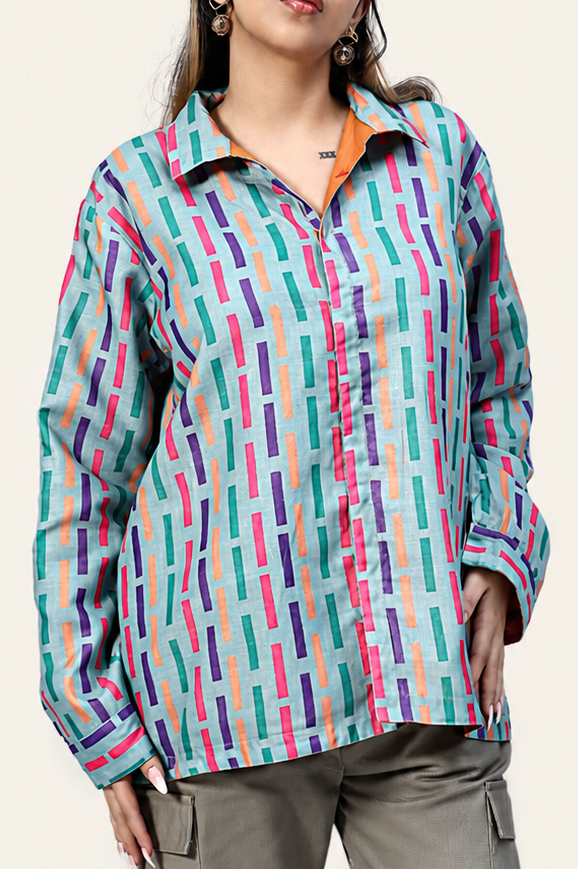 Orange + Broken Stripes  UniRev Shirt (Full Sleeves)