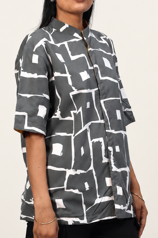 Mustard + Grey Box Print UniRev Shirt (Half Sleeves)
