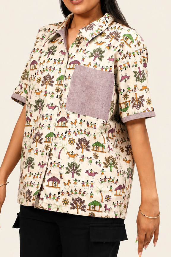 Purple  + Warli UniRev Shirt (Half Sleeves)