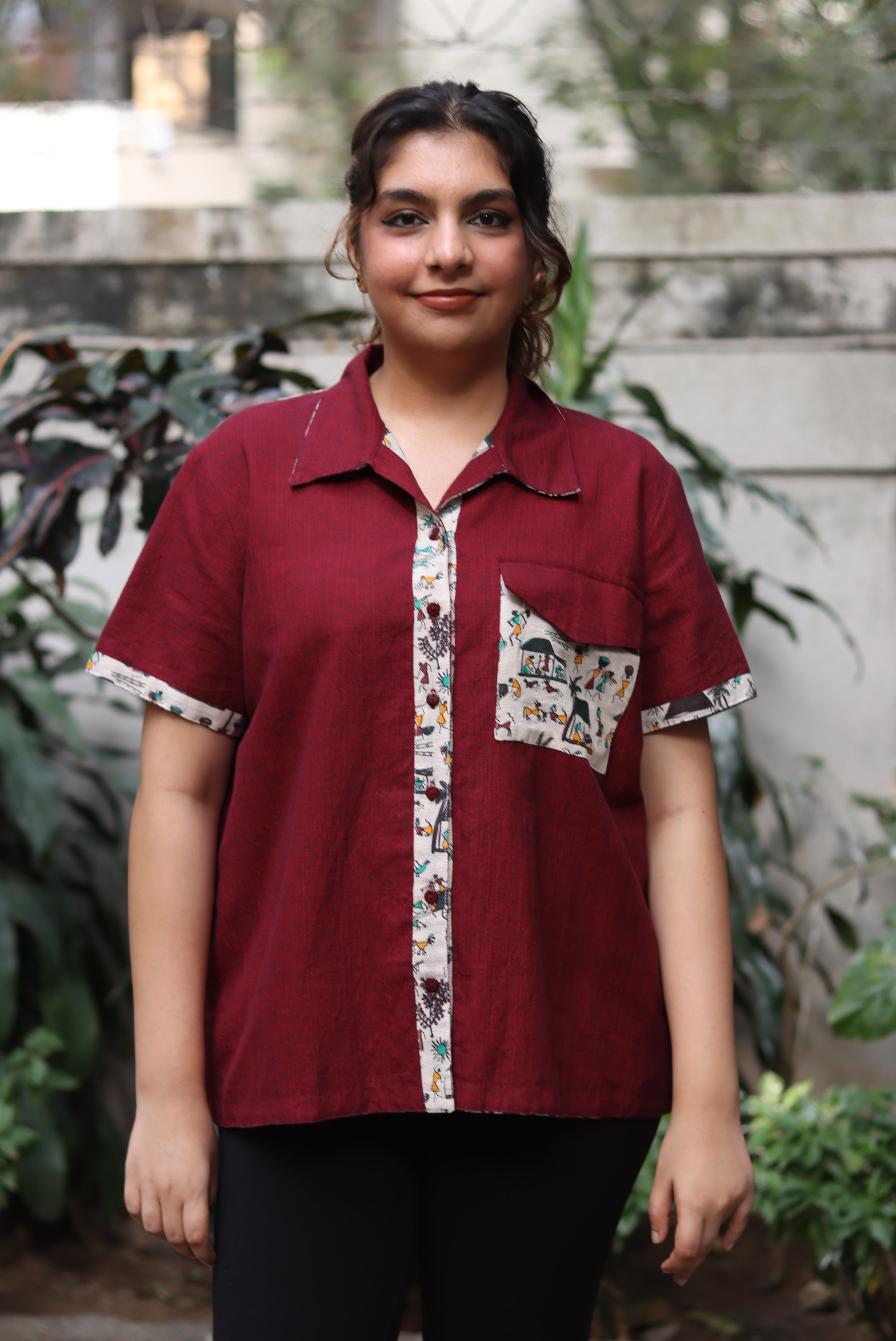Warli + Maroon UniRev Shirt (Half Sleeves)