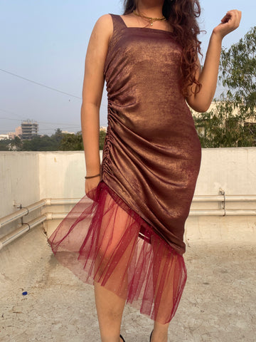 Red with Gold Hues Flounce Dress