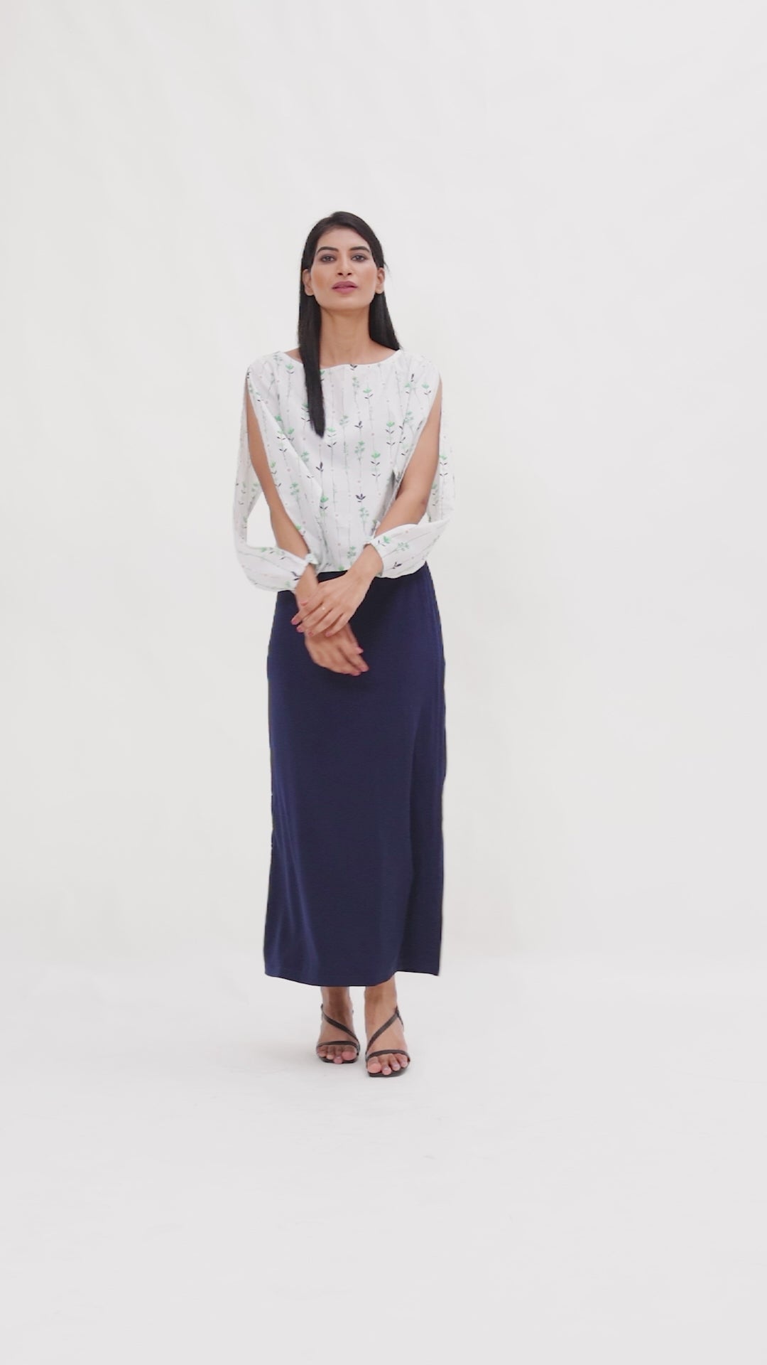 Palm Tree Stripes Print Fold-Way Top