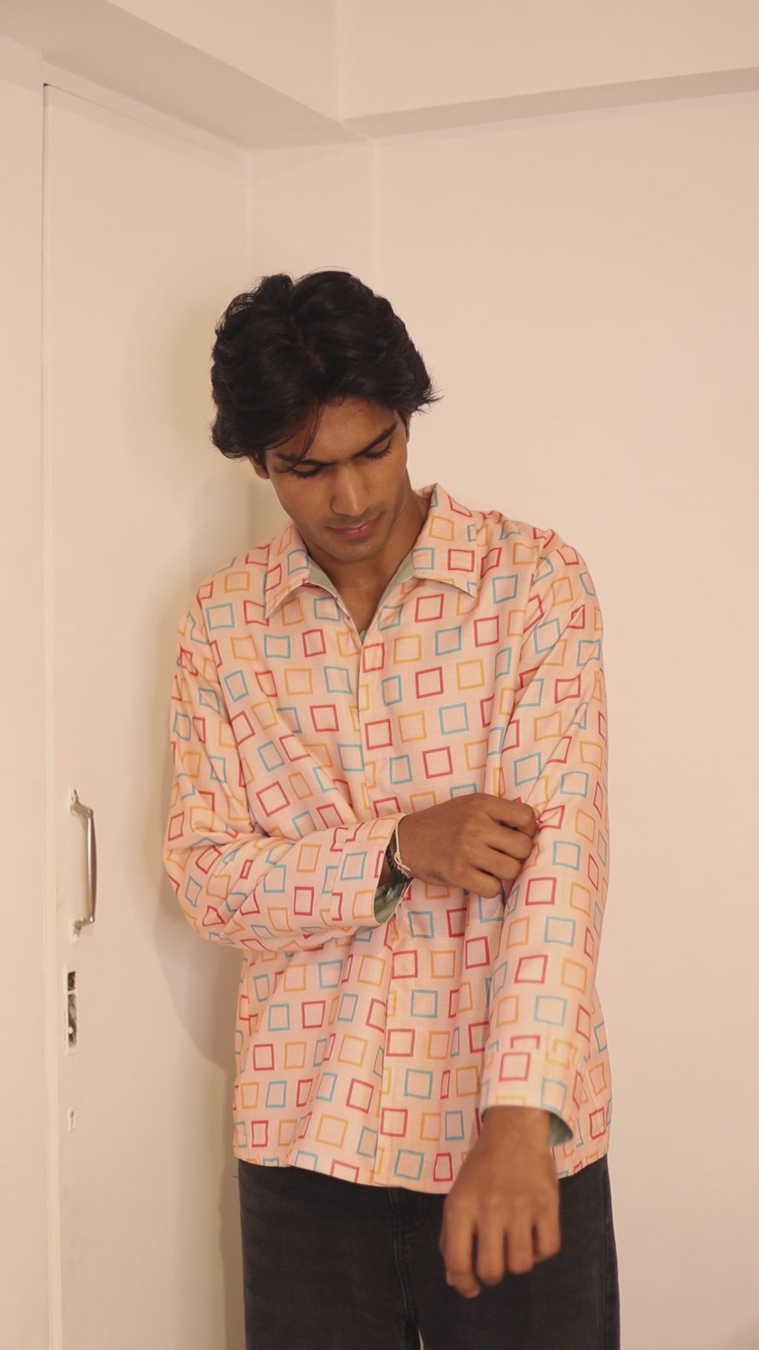 Peach Squares + Green UniRev Shirt (Full Sleeves)