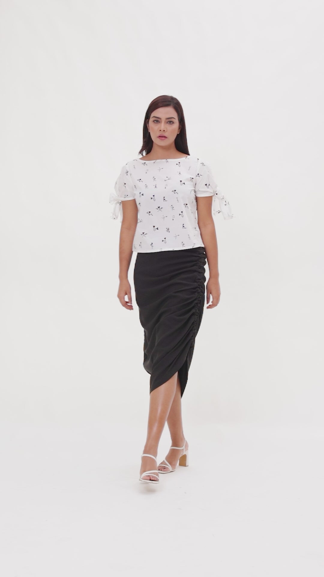 White & Black Love Print Fold-Way Top