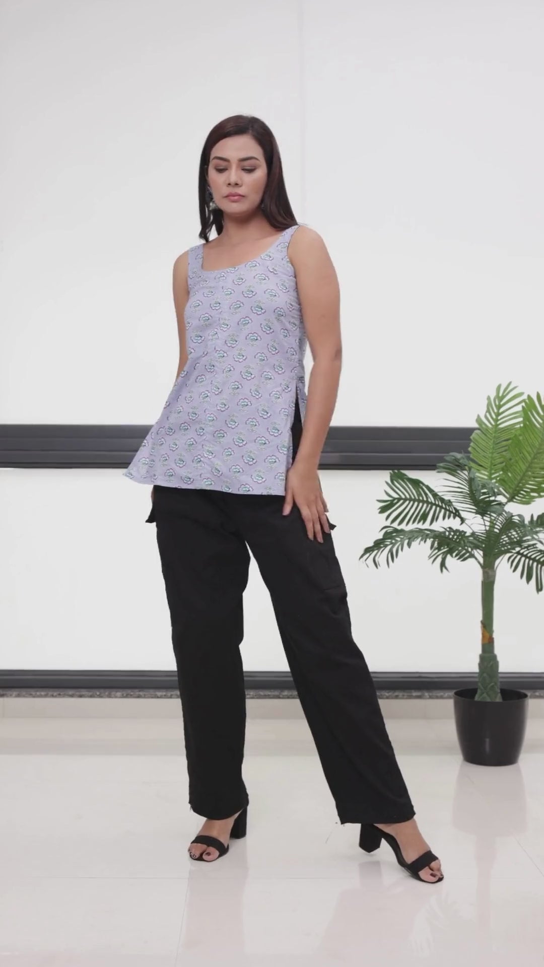 Blue Lotus Print Butterfly Kurti