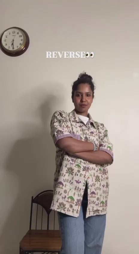 Warli + Purple UniRev Shirt (Half Sleeves)