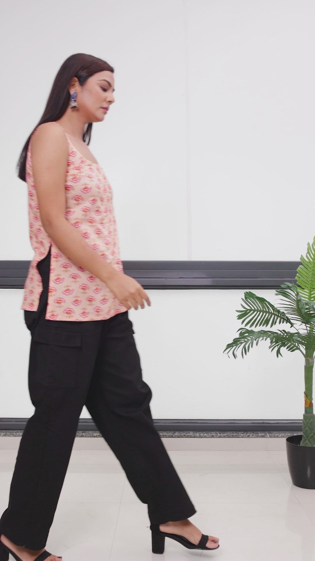 Peach Lotus Print Butterfly Kurti