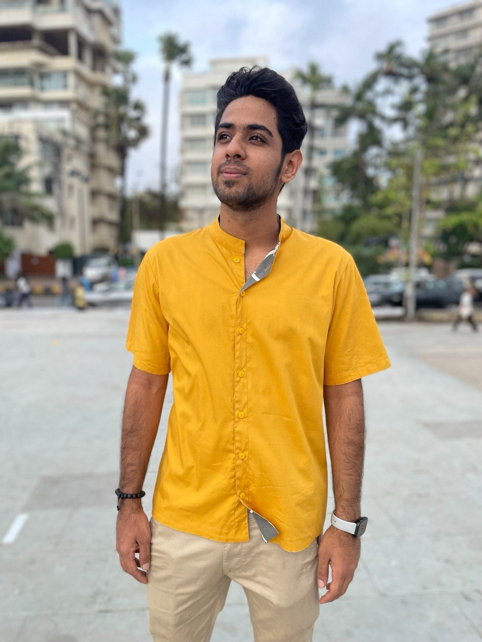 UniRev Shirt - Mustard + Grey Box Print