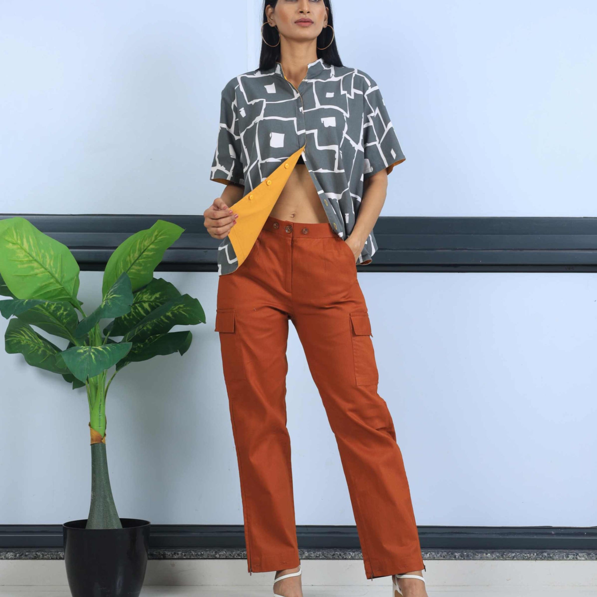 UniRev Shirt - Mustard + Grey Box Print